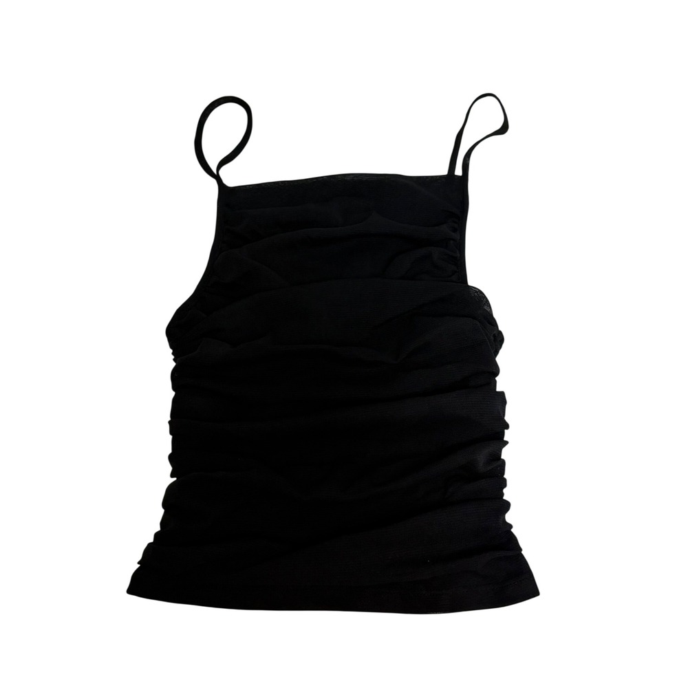 Urban Outfitters Black‎ Ruched Mesh Cami Top XS Square Neck Spaghetti Strap Y2K